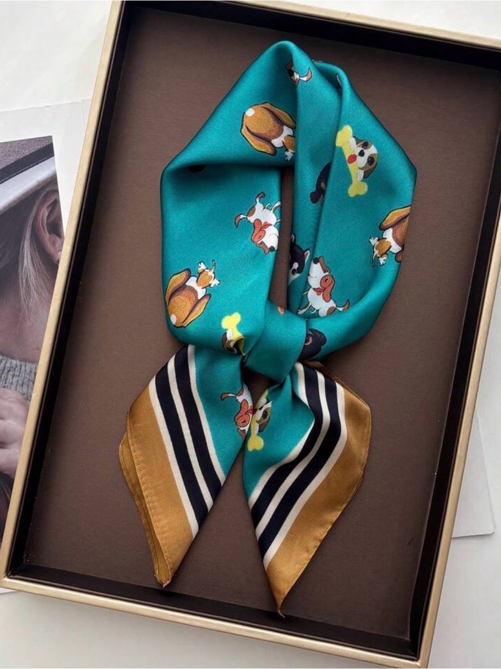 Teal Dog Print Scarf  M783